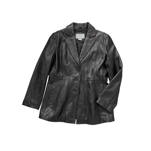 Vintage Nine West Black Leather Blazer Jacket L - Picture 1 of 4